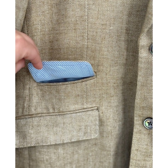 Patrick James West Coast Classic Linen Blazer Jacket 42L Tan Herringbone - Picture 6 of 15